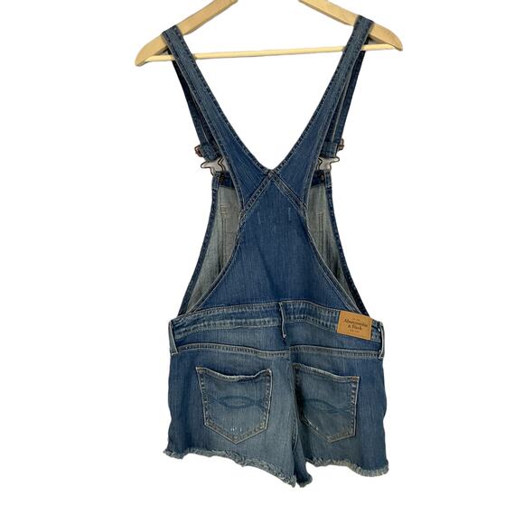 Abercrombie & Fitch Overalls Shorts ShortAlls Raw Hem Y2K Classic Blue Wash sz S - Picture 15 of 16
